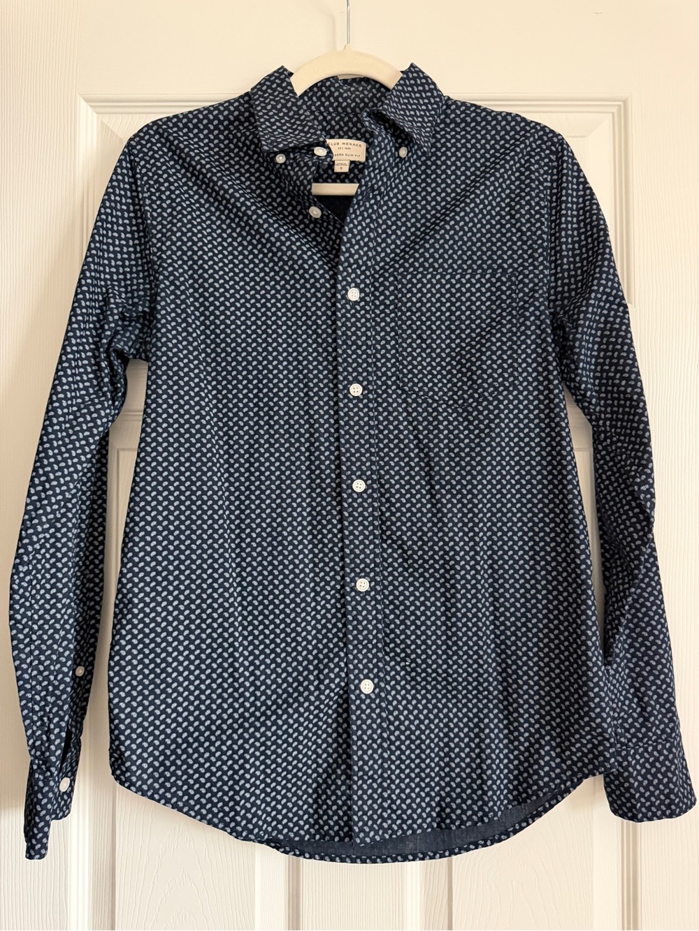 Club Monaco Navy Patterned Long-Sleeve Button-Down Shirt